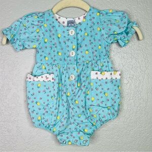 Vintage 90s Fruit Baby Romper in Blue and Yellow 12 months